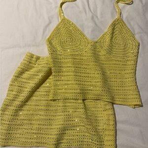 Meshki Yellow Crochet Mini Skirt Set